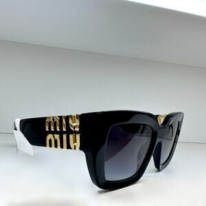 New MIU MIU Sunglasses Black Square 2026 Gold Metal Logo Women Authentic w/ Case
